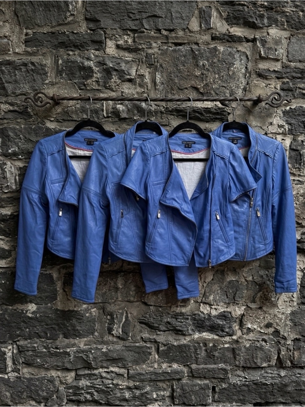 Bod & Christensen Blue Leather Moto Jacket Convertible 3-in-1 Cropped Lambskin